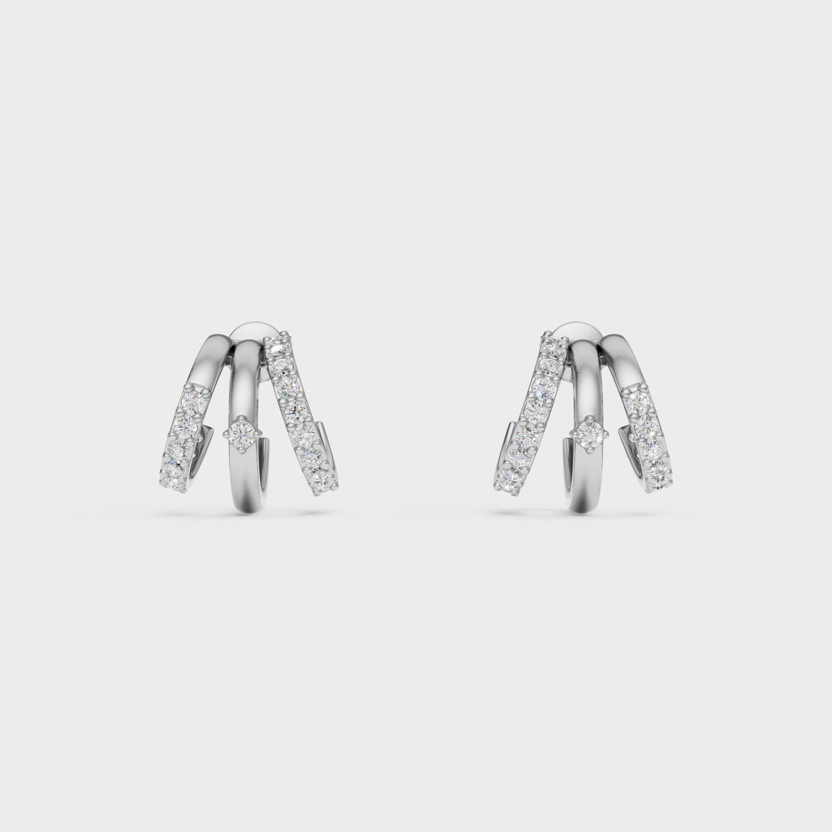 Triple Row Diamond Huggie Earrings