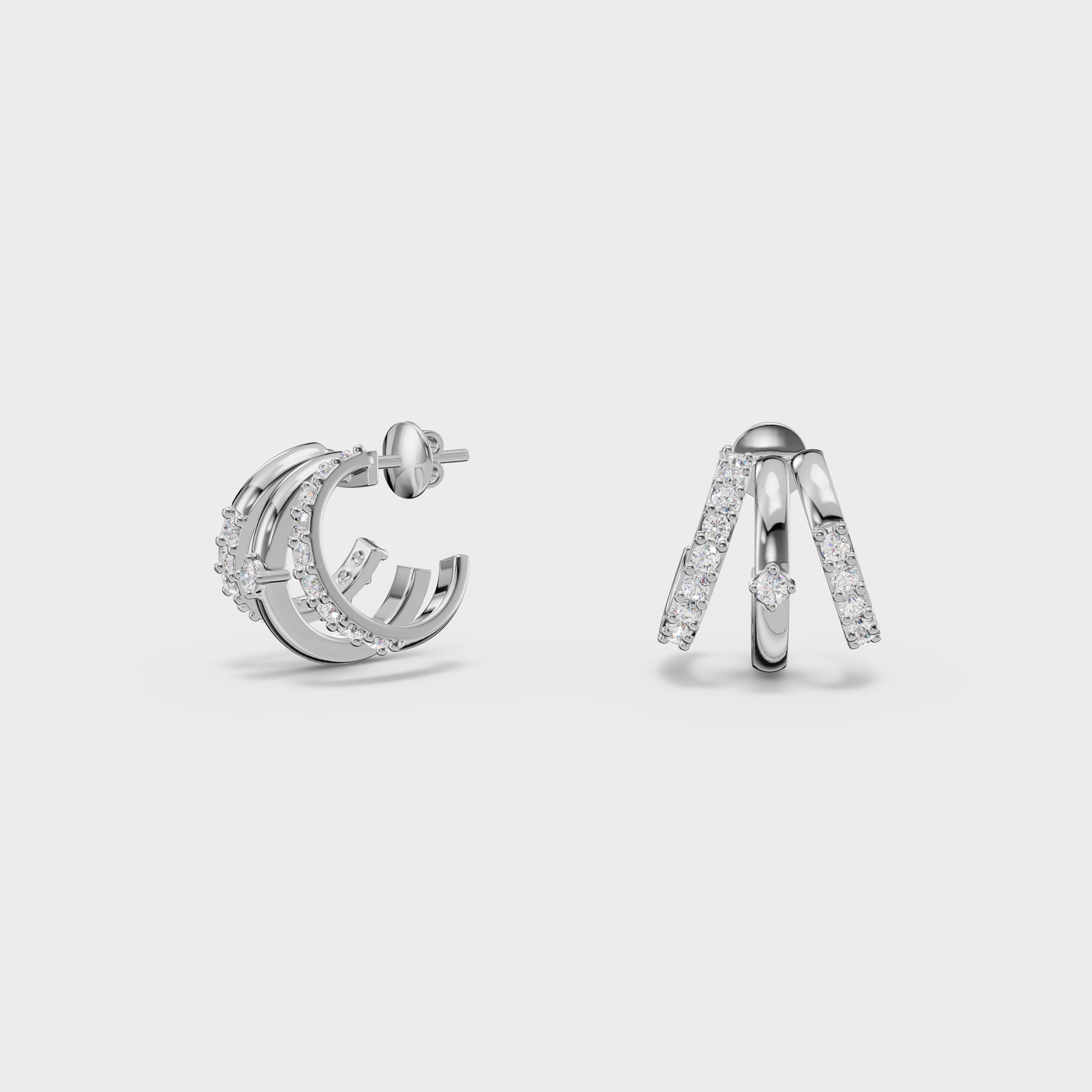 Triple Row Diamond Huggie Earrings