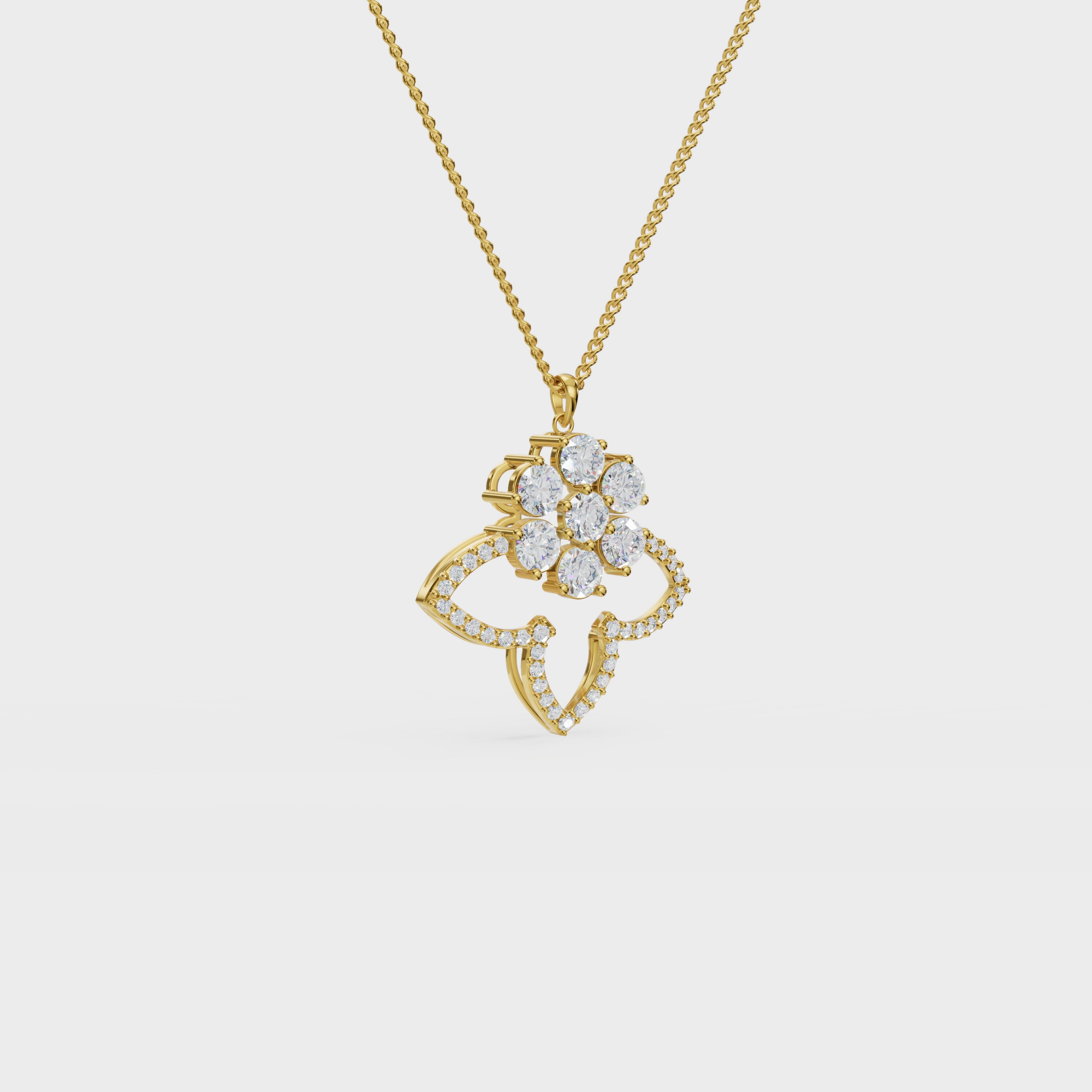 Three Petals Cluster Diamond Floral Pendant