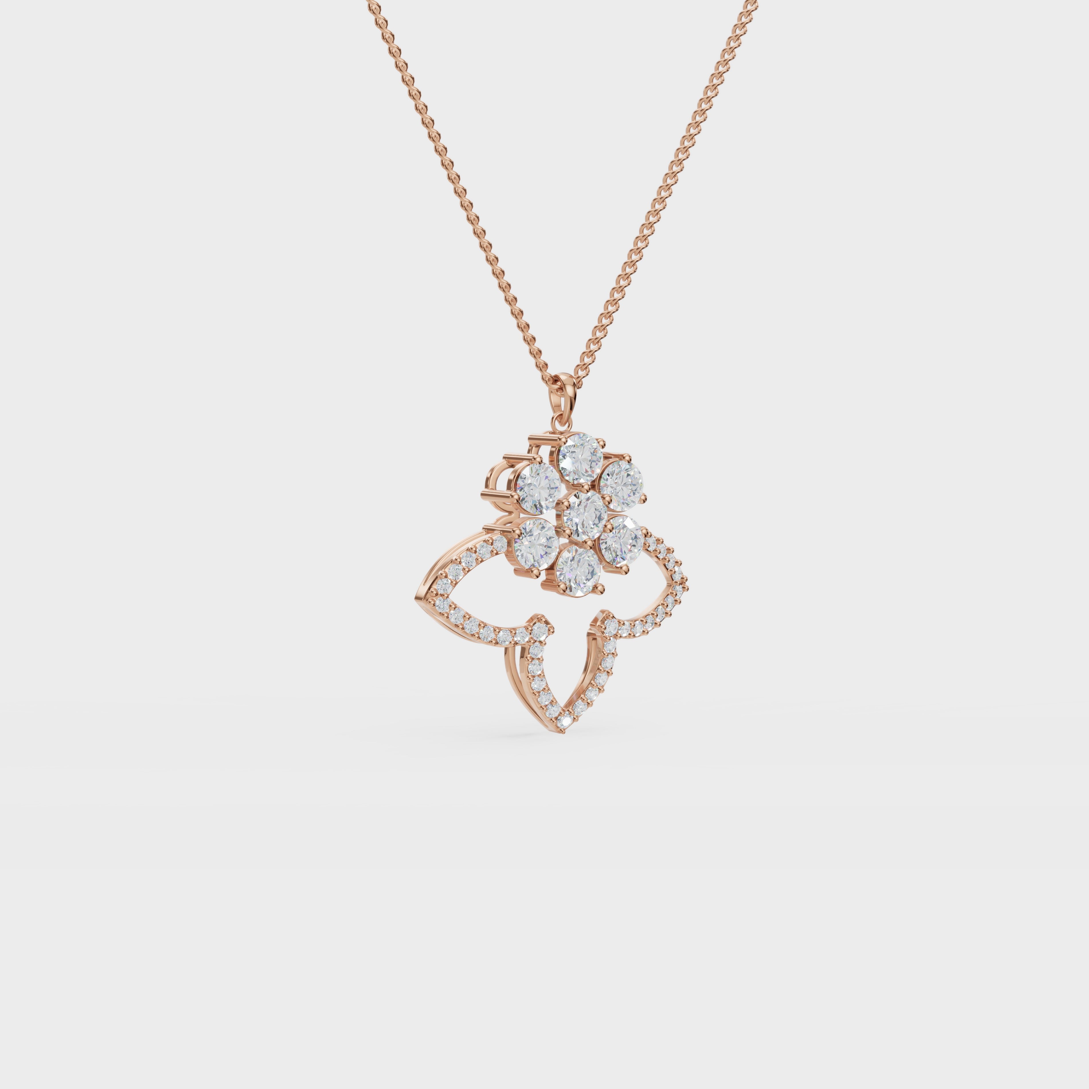 Three Petals Cluster Diamond Floral Pendant