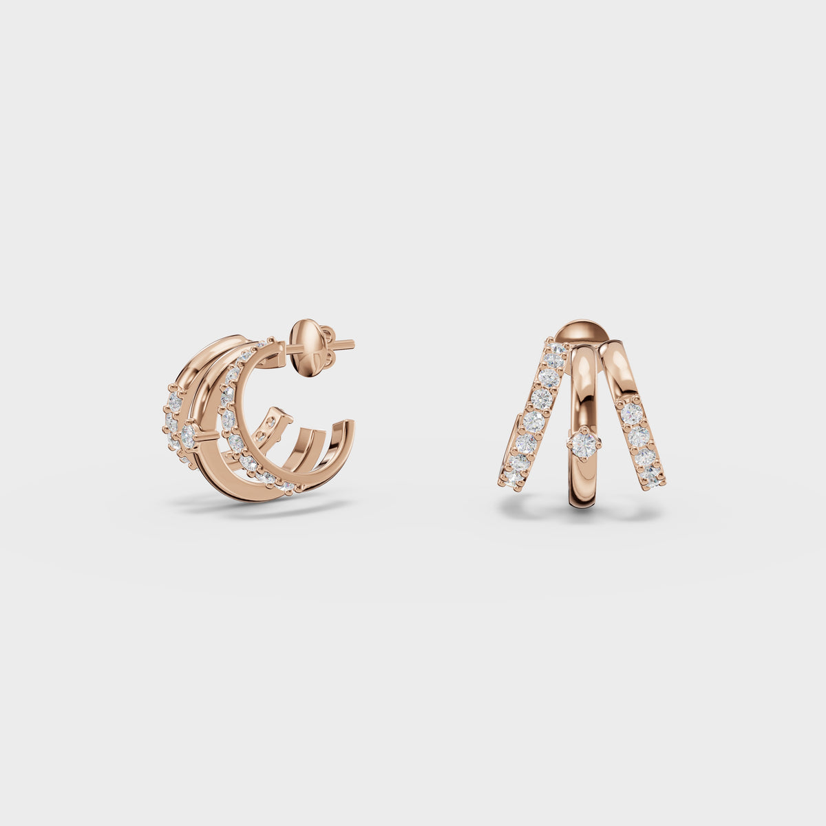 Triple Row Diamond Huggie Earrings