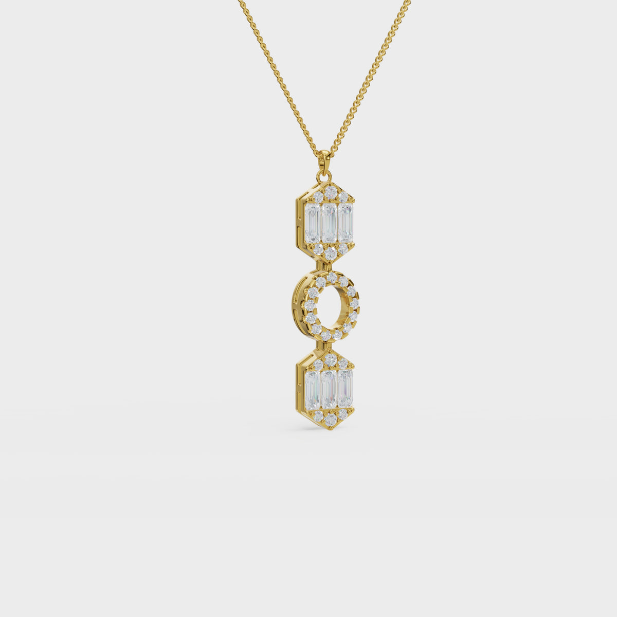 Art Deco Baguette and Round Diamond Pendant