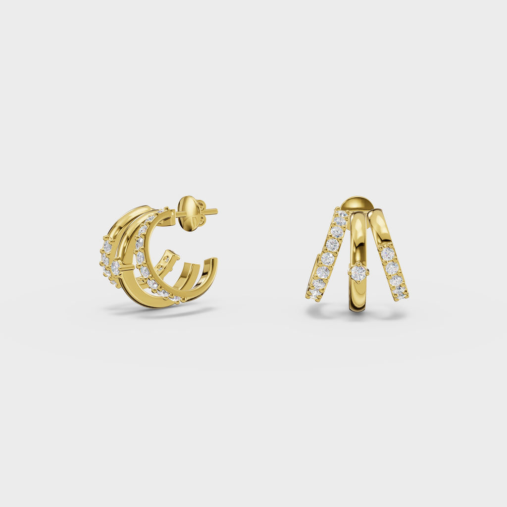 Triple Row Diamond Huggie Earrings