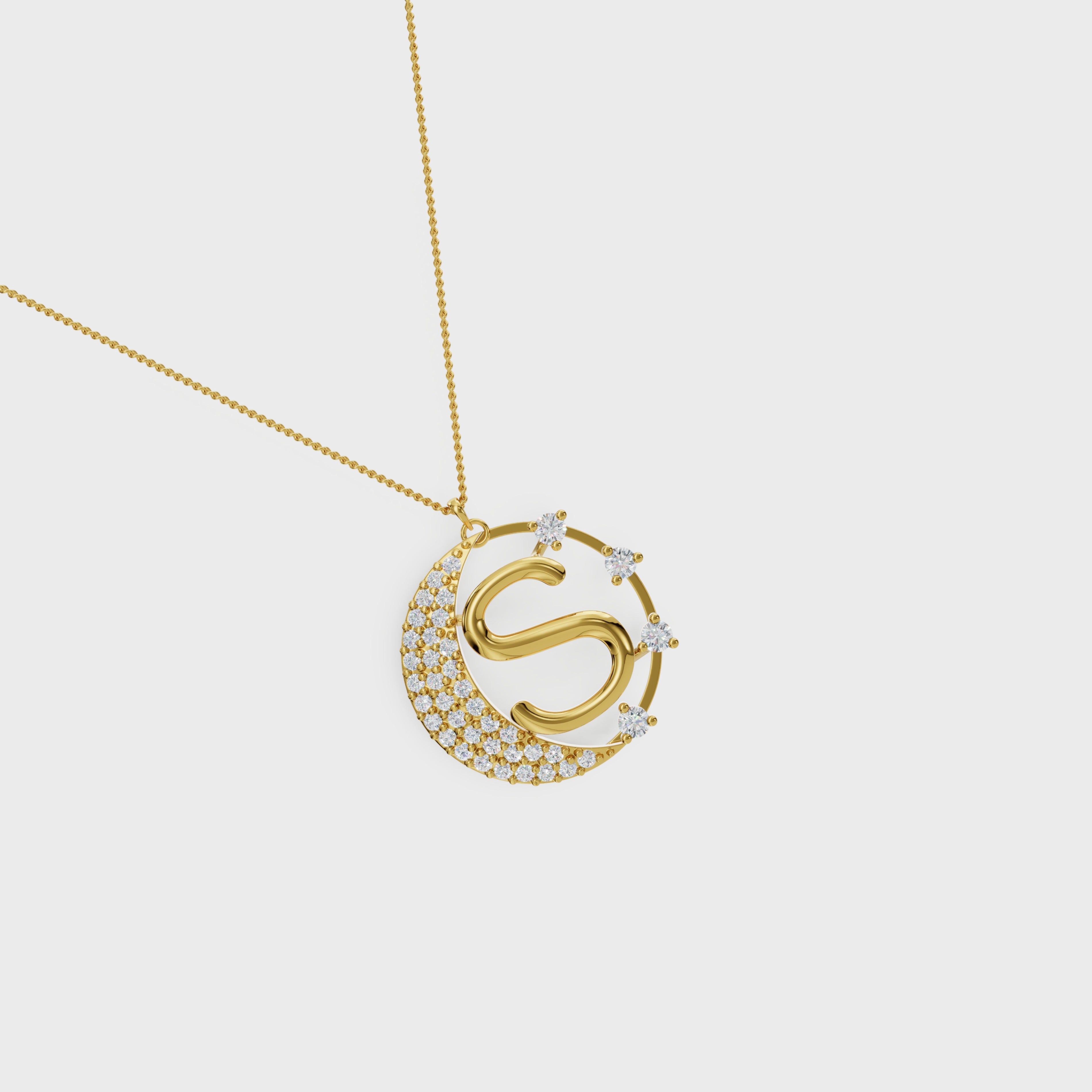 Crescent S Intial Pendant