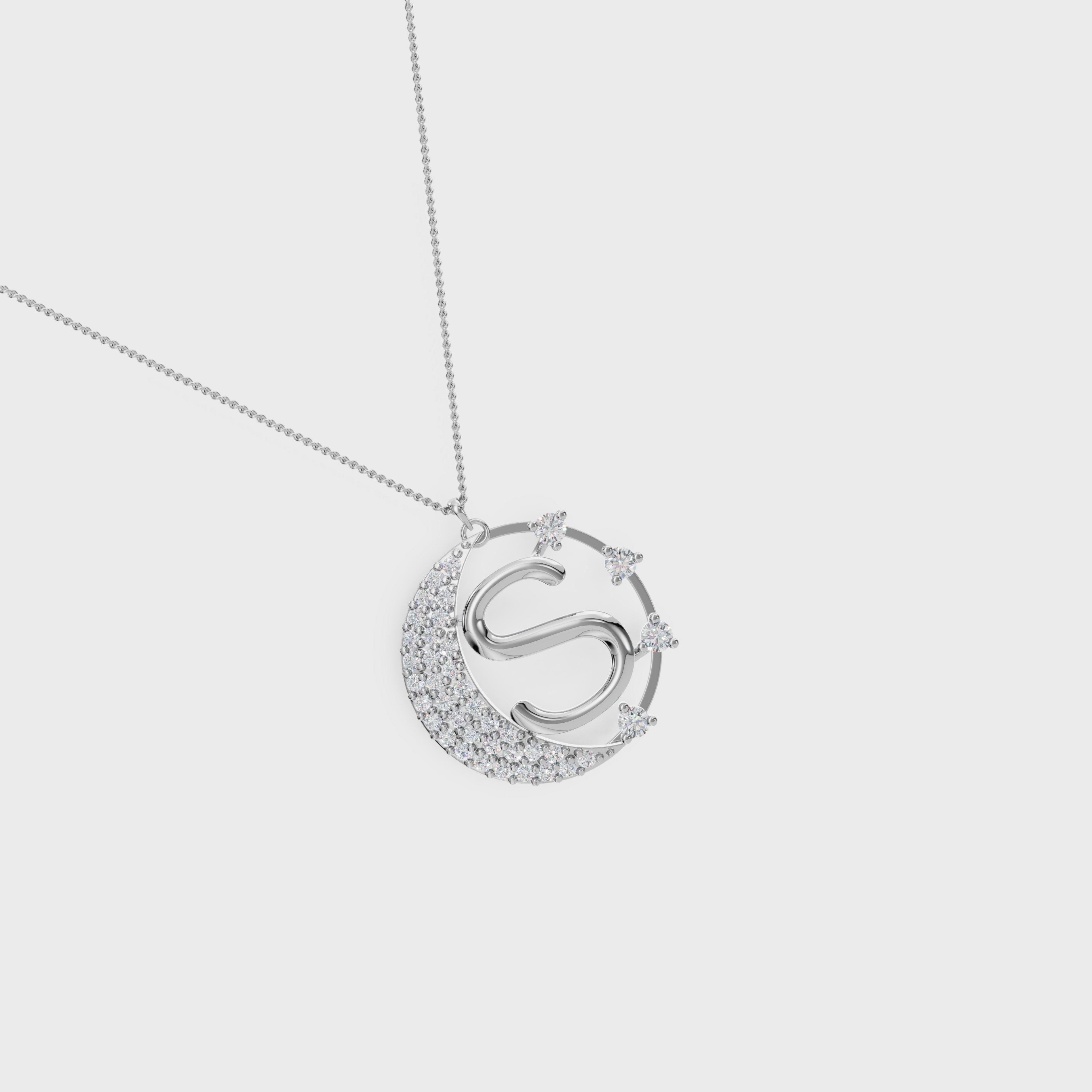 Crescent S Intial Pendant
