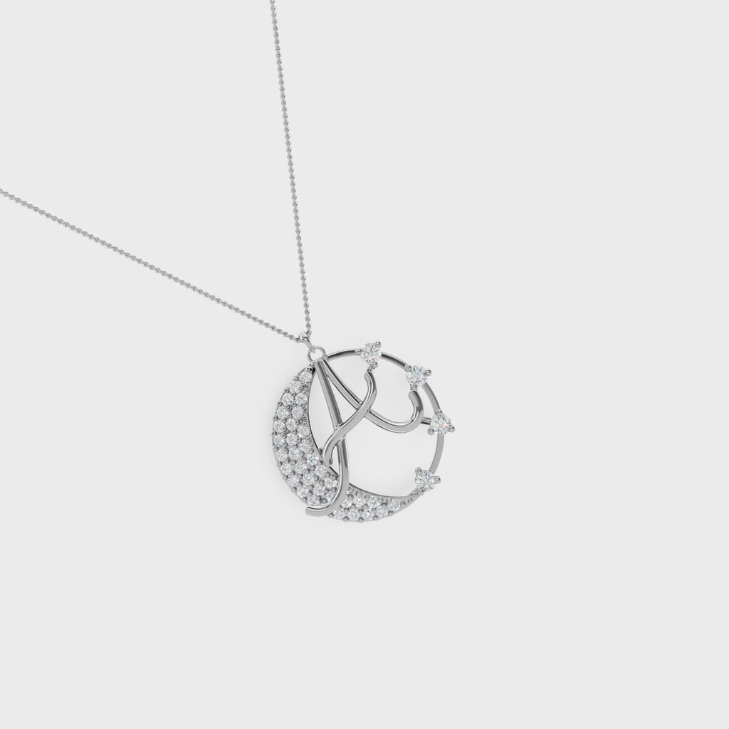 Crescent A Intial Pendant