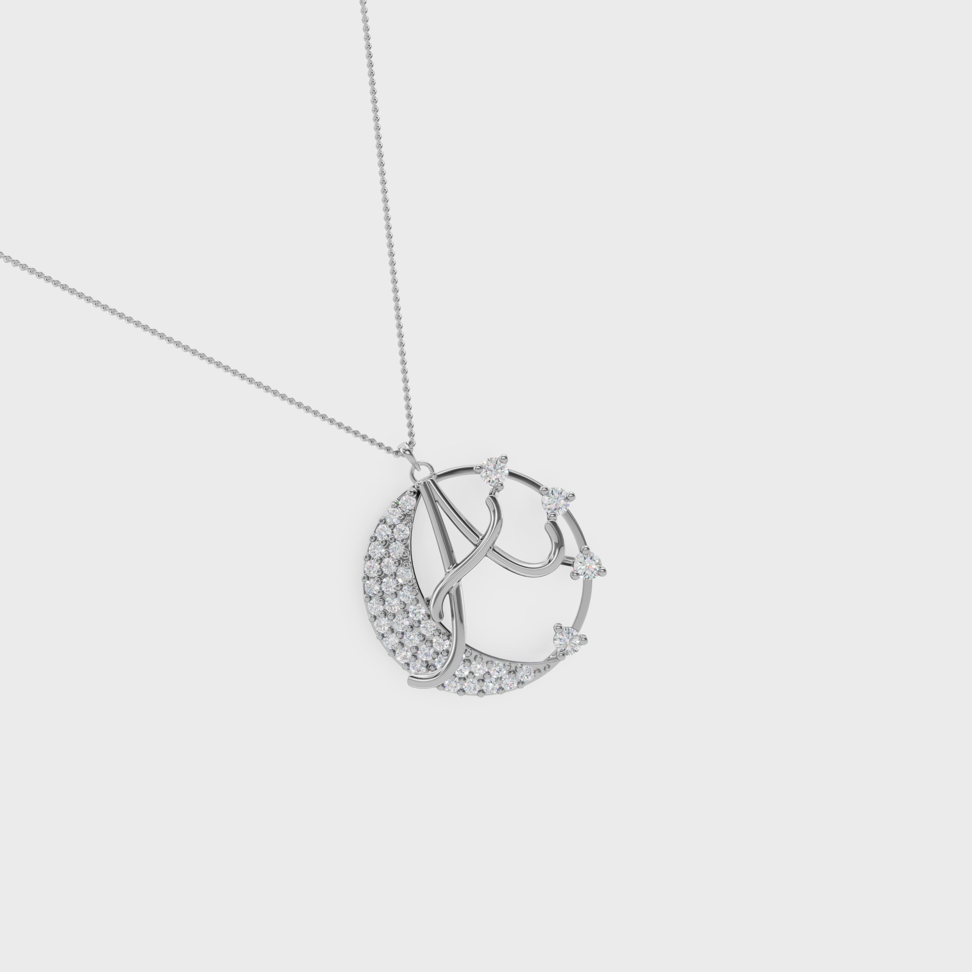 Crescent A Intial Pendant