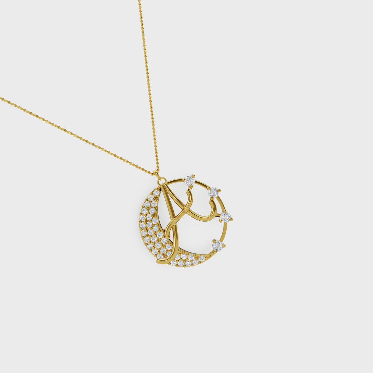 Crescent A Intial Pendant