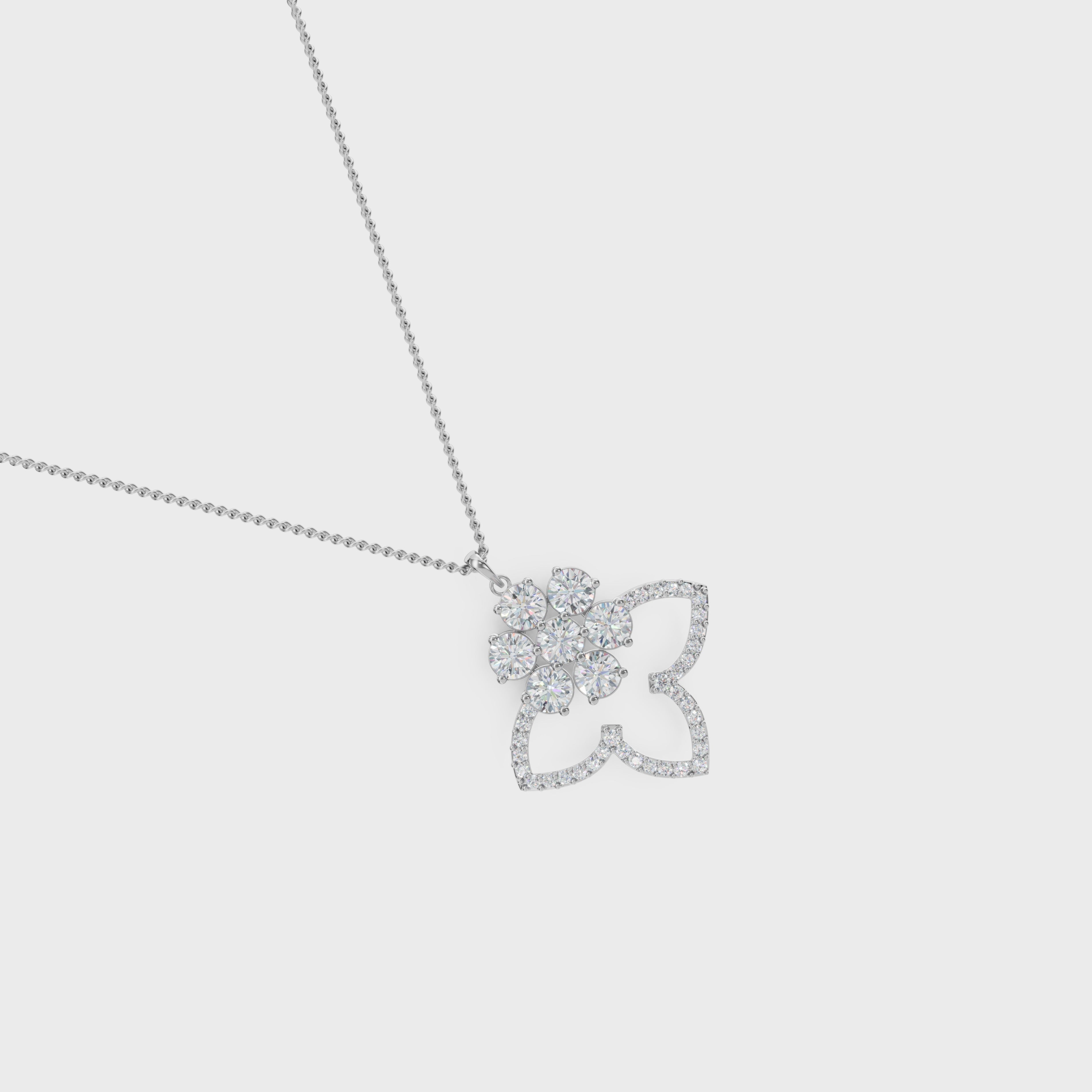 Three Petals Cluster Diamond Floral Pendant
