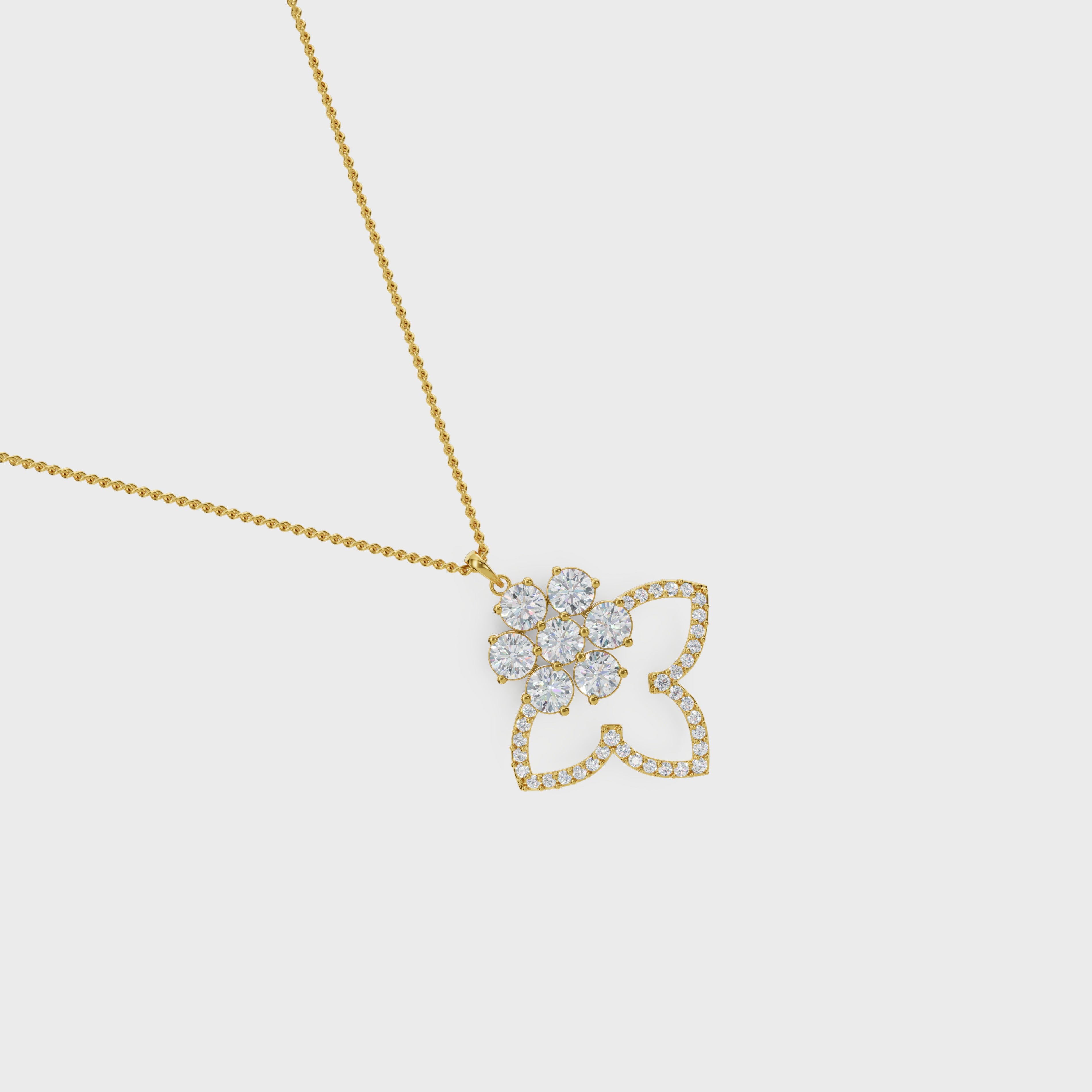 Three Petals Cluster Diamond Floral Pendant