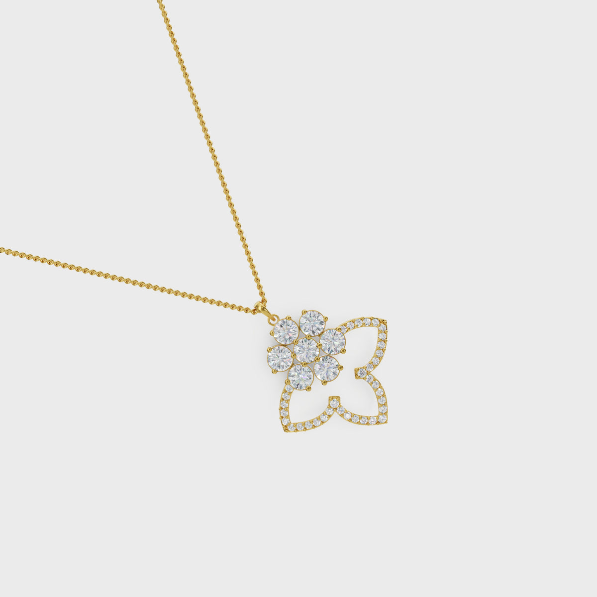 Three Petals Cluster Diamond Floral Pendant