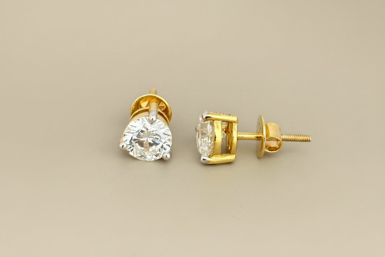 1.15ct Each Diamond Stud in 3 Prong