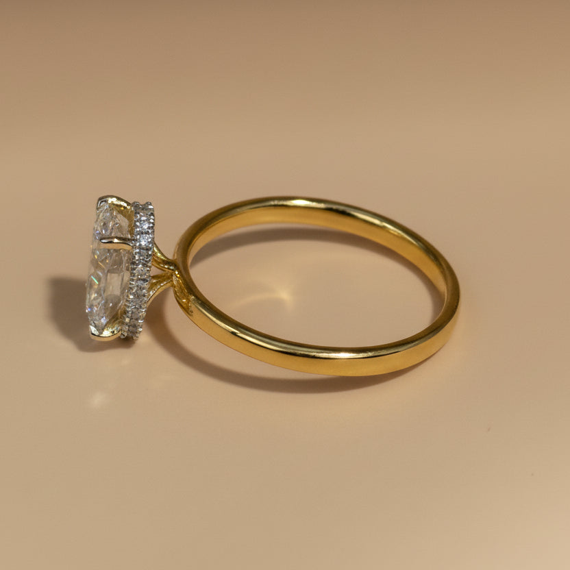 Oval cut diamond hidden halo stackable ring