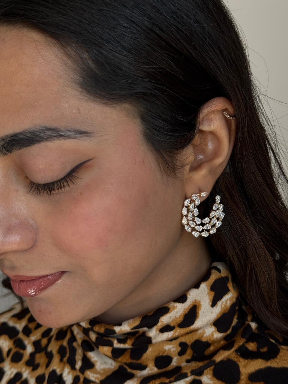 Luxury Pear Shape Diamond Cluster Hoops