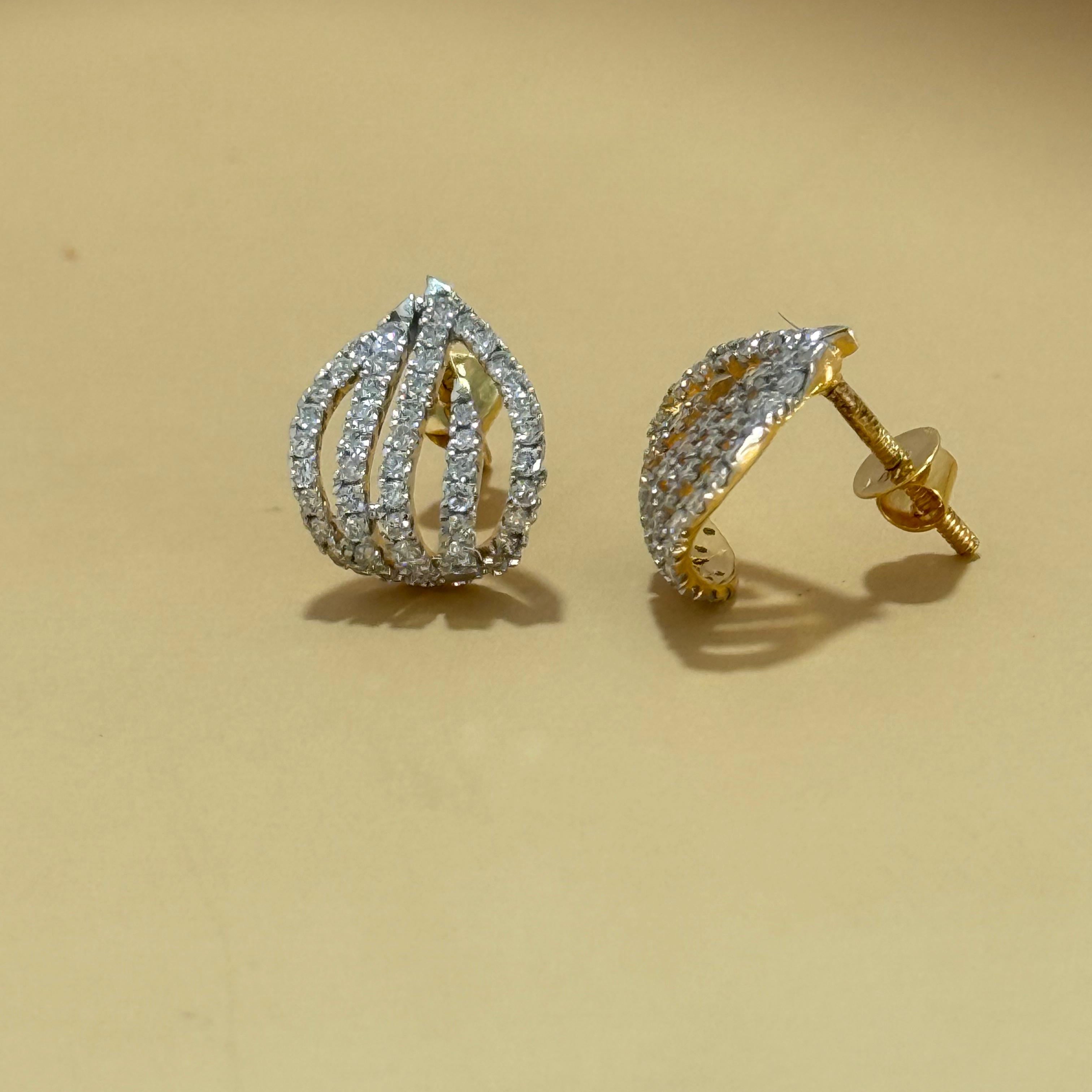 Diamond leaf hoops earring