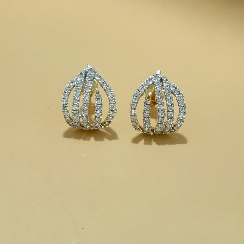 Diamond leaf hoops earring