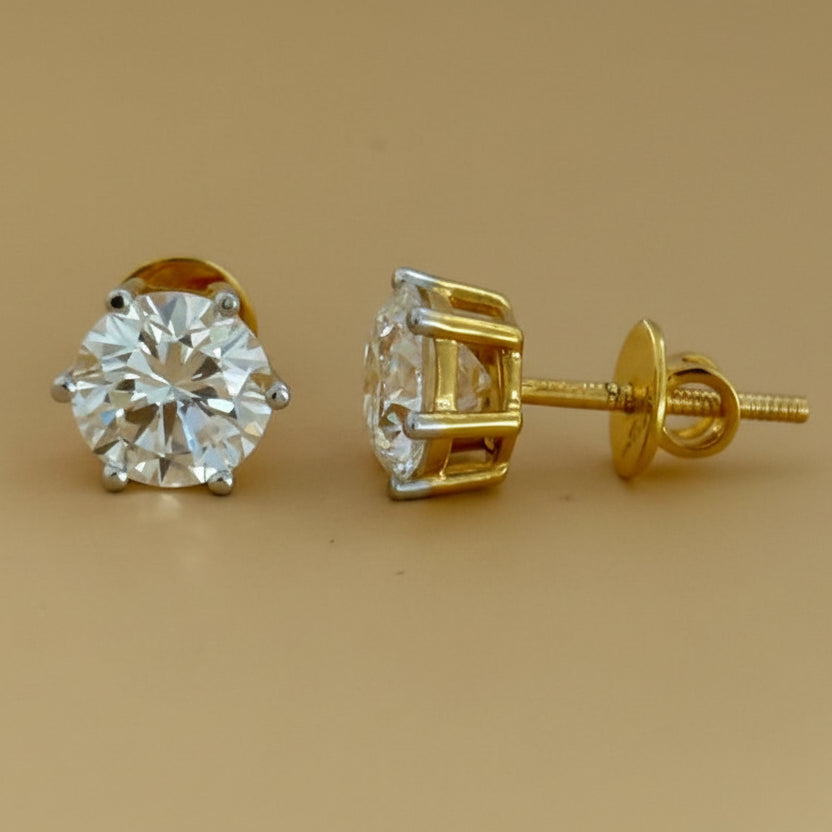 2ct Each Diamond Stud in 6 Prongs