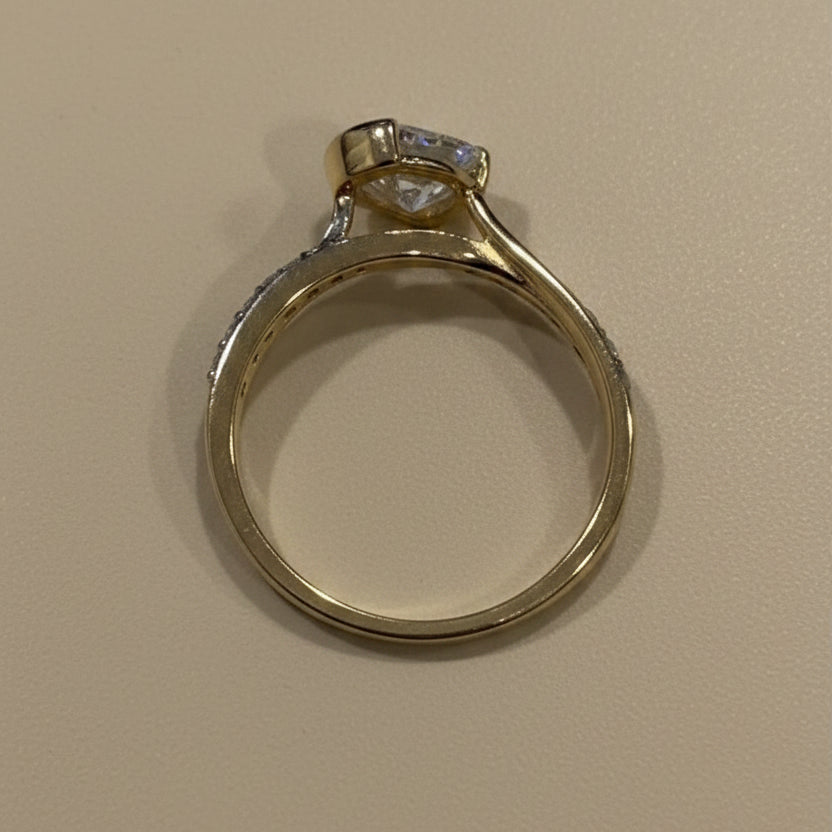 cushion cut diamond twisted shank ring