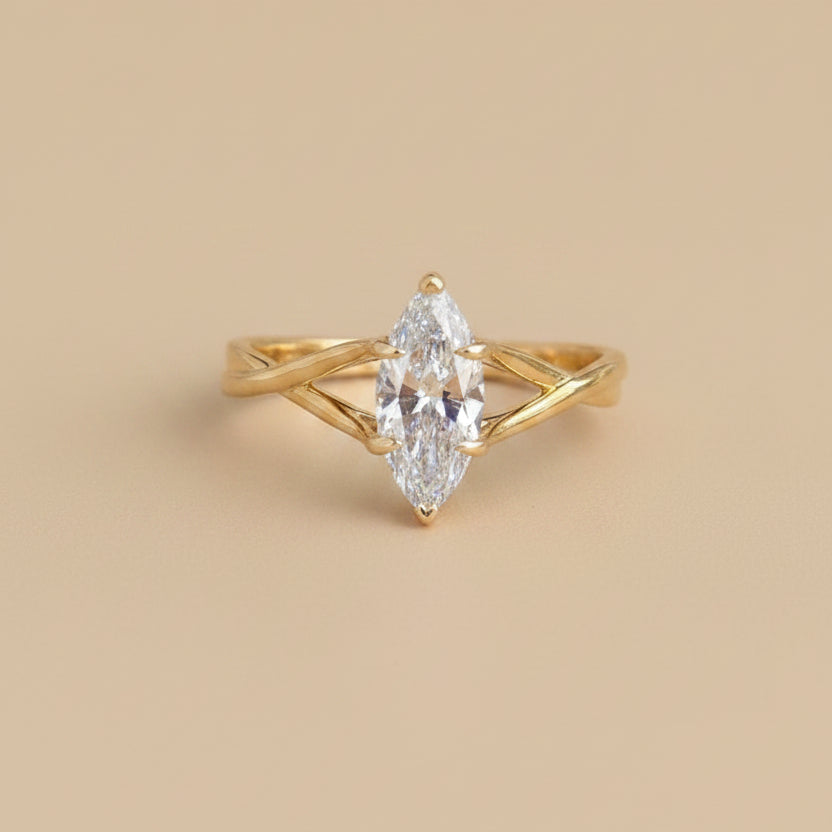Marquise twisted engagement ring