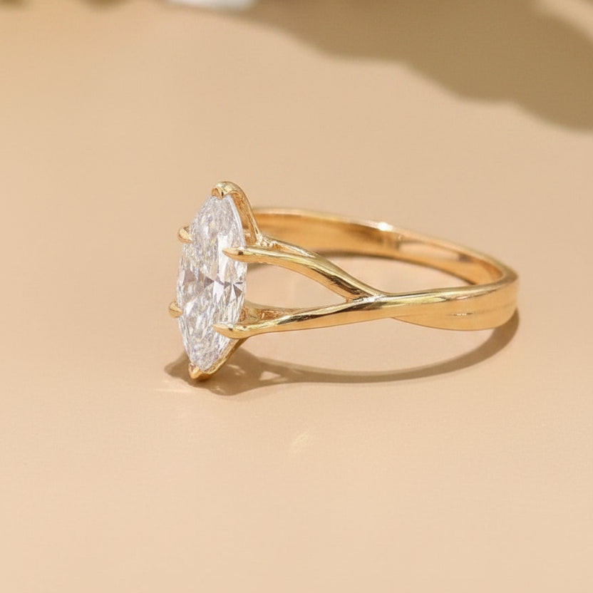 Marquise twisted engagement ring