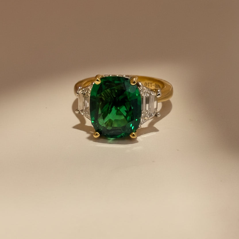 Green Stone And Trapezoid Ring