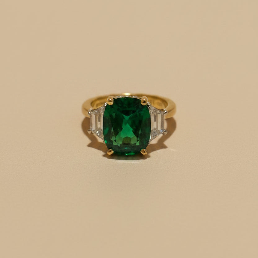 Green Stone And Trapezoid Ring