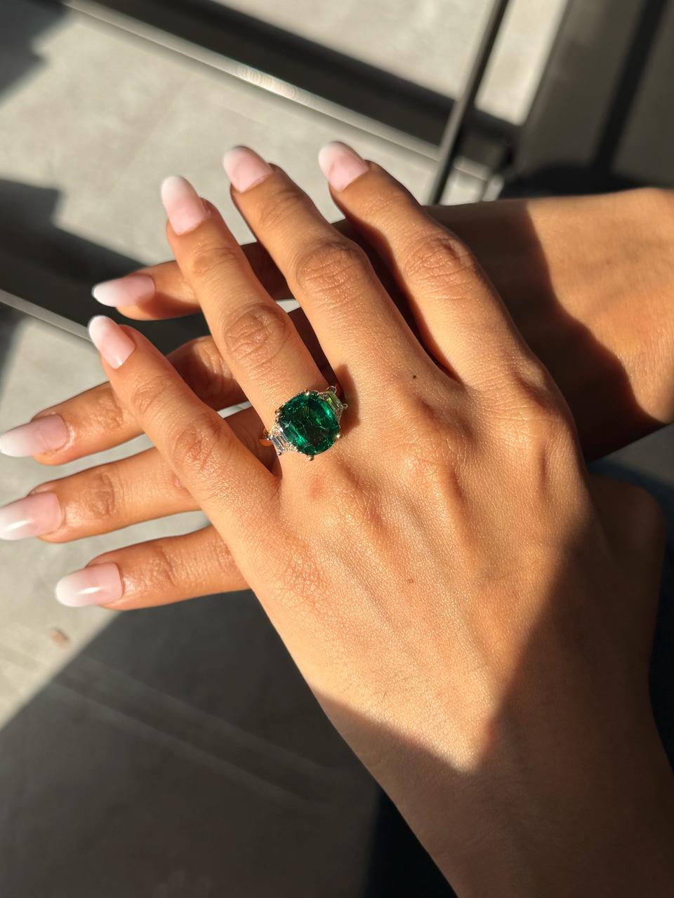 Green Stone And Trapezoid Ring