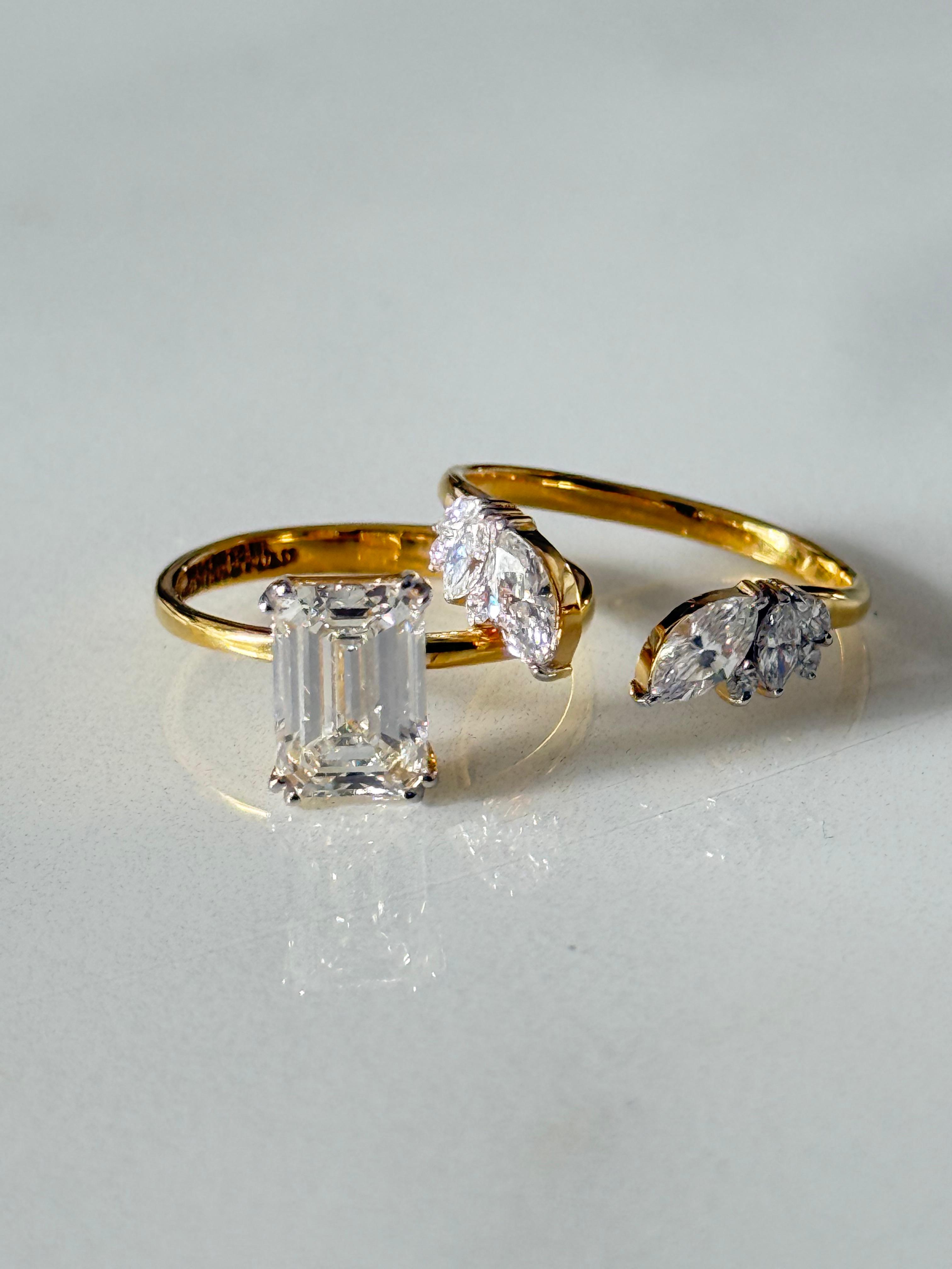 Emerald stackable ring with marquise band