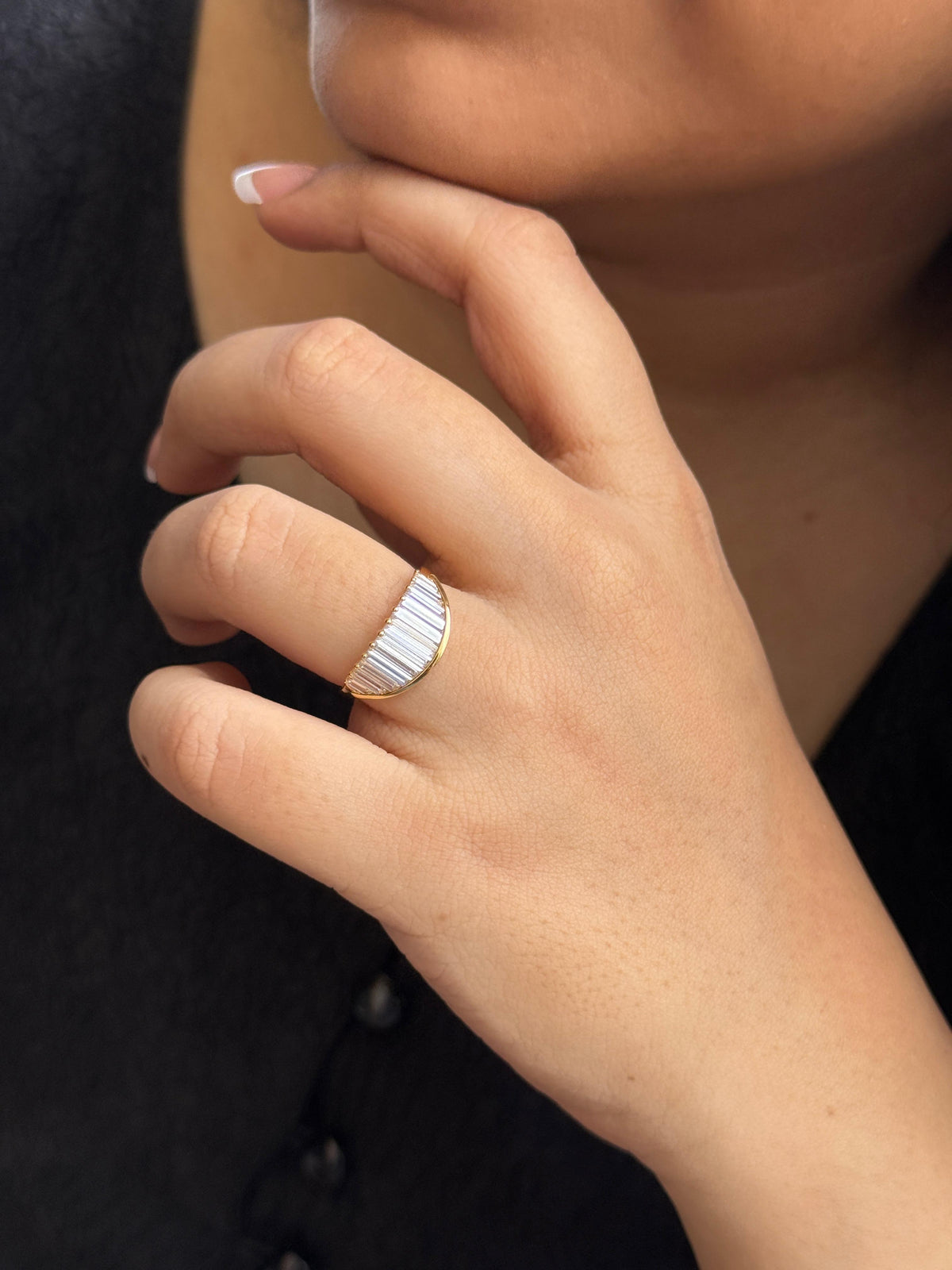 Baguette cut Half moon Ring