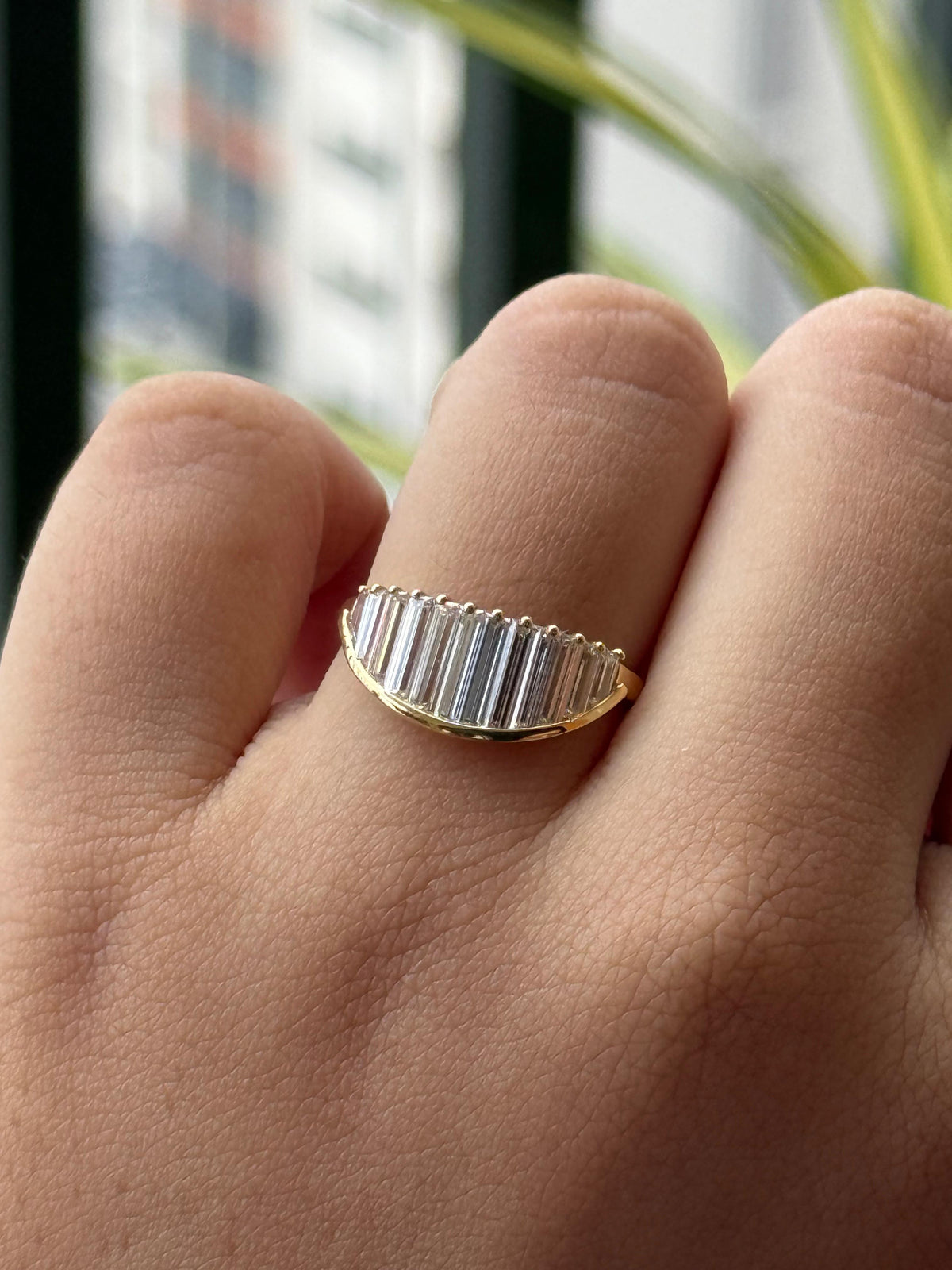Baguette cut Half moon Ring