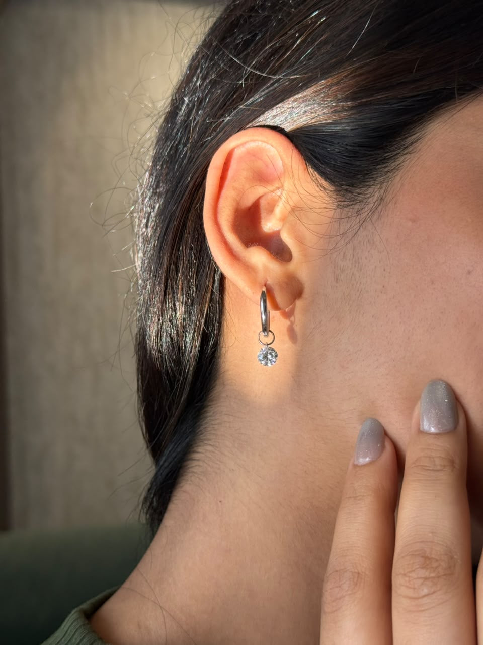 Round Diamond Drop Hoop Earrings