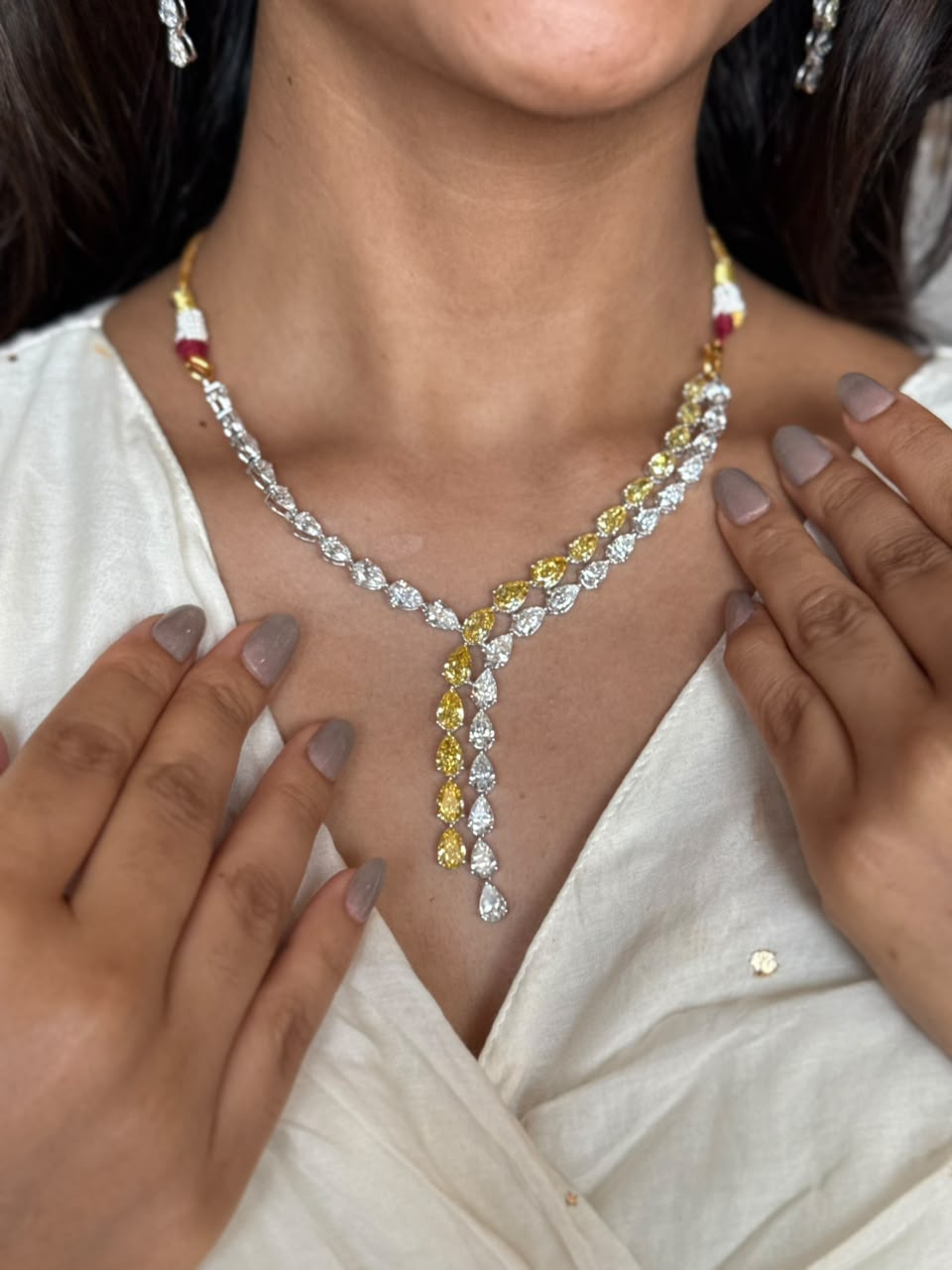 Pear Diamonds Statement Necklace Set