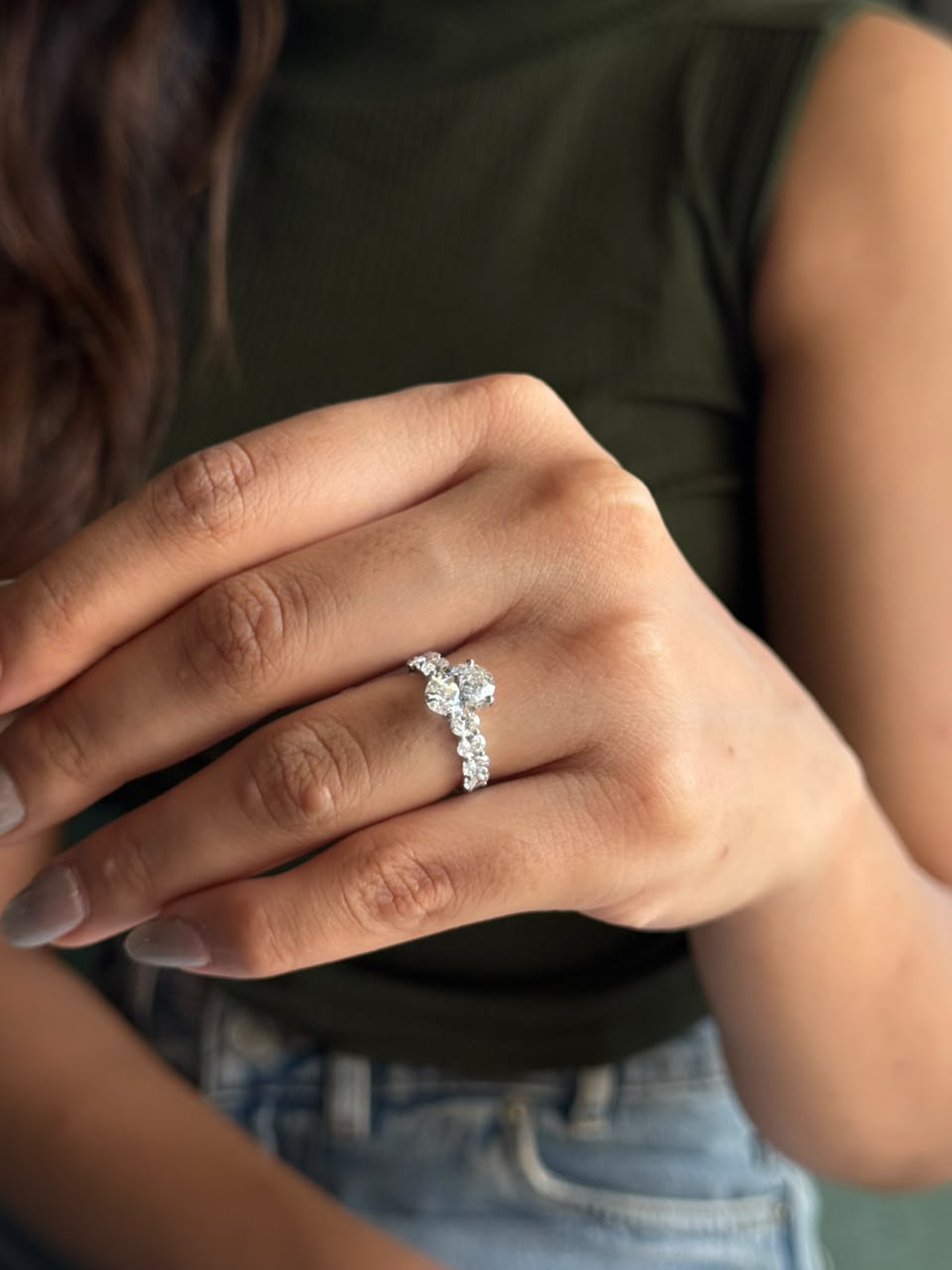 Oval Cut Diamond Ring with Diamond Accents