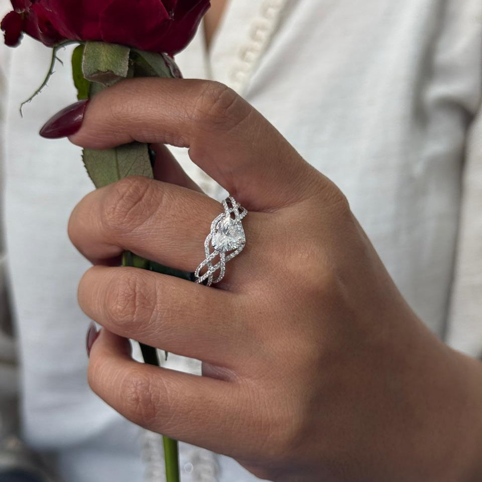 Twisted Wave Heart Solitaire Engagement Ring