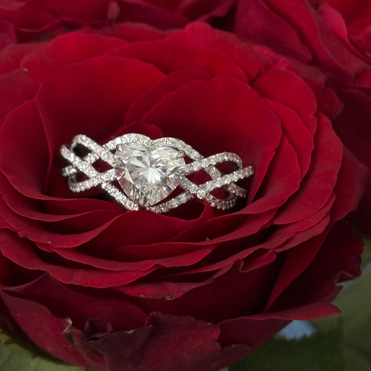 Twisted Wave Heart Solitaire Engagement Ring