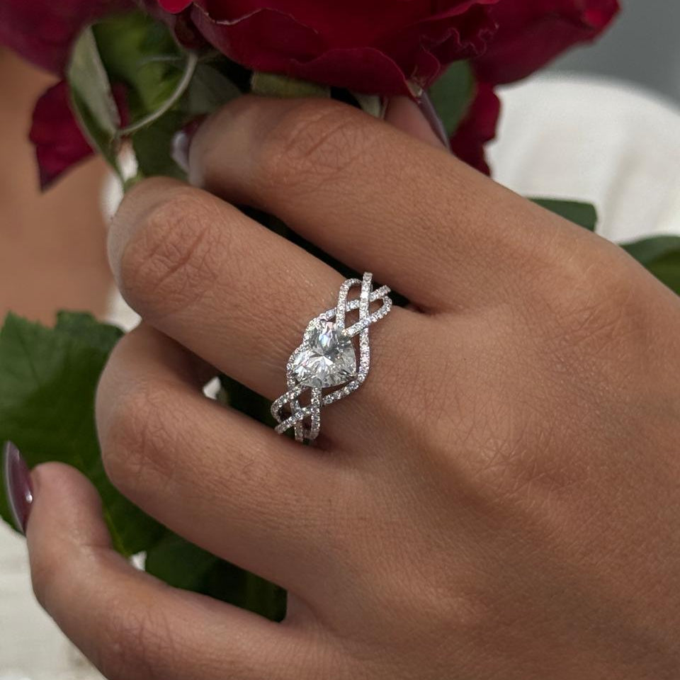 Twisted Wave Heart Solitaire Engagement Ring