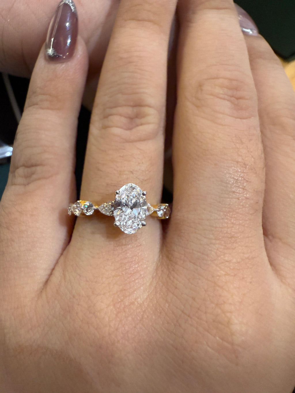 0.35ct Oval Diamond Engagement Ring with Marquise Accents