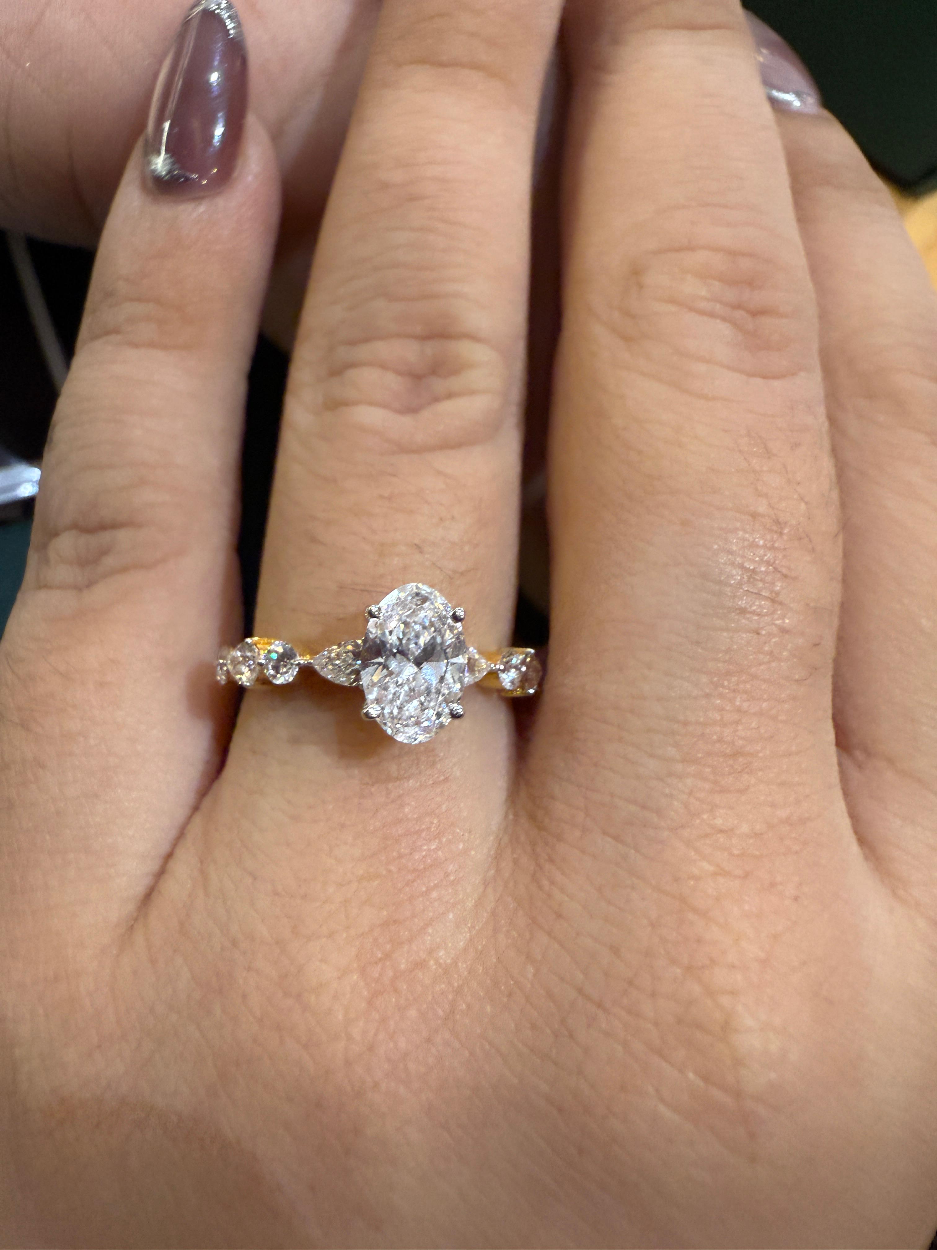 0.35ct Oval Diamond Engagement Ring with Marquise Accents