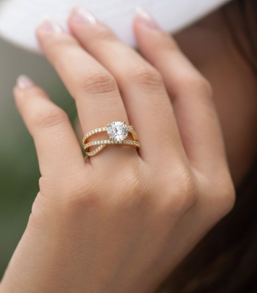 2ct Round Criss Cross Engagement Ring