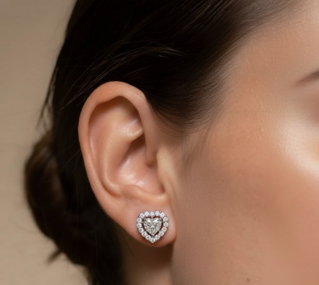 Heart Cut Halo Stud Earrings