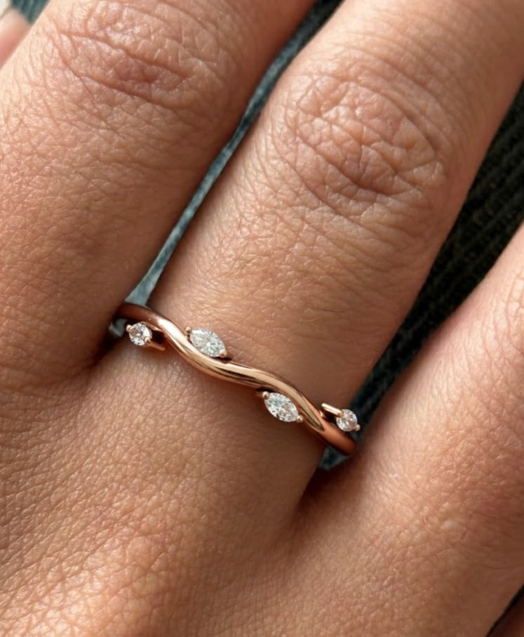 Wave Theme Marquise Diamond Ring