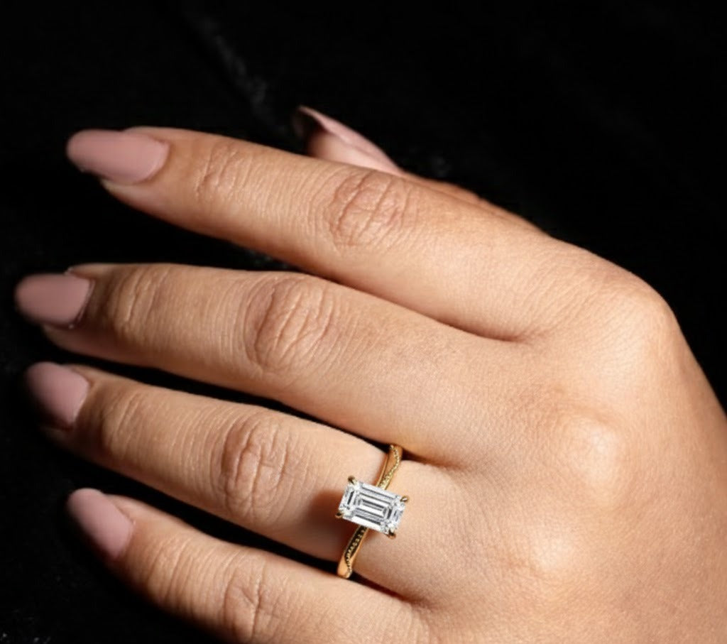 1ct Emerald Cut Crossover Engagement Ring