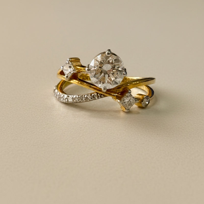 1ct Round Cut Crossover Shank Solitaire Ring