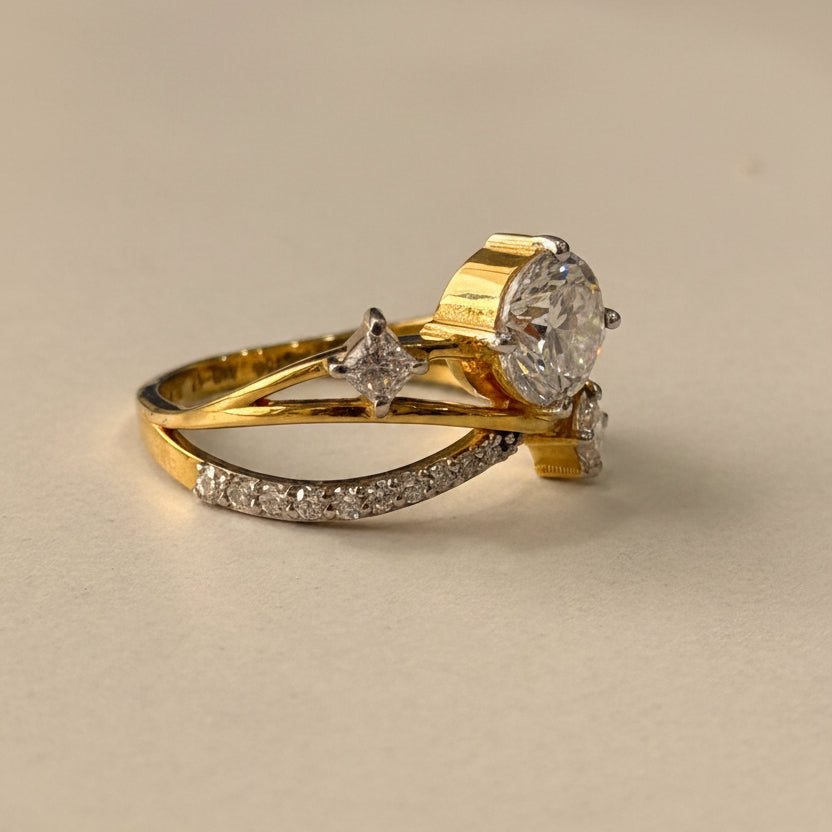 1ct Round Cut Crossover Shank Solitaire Ring