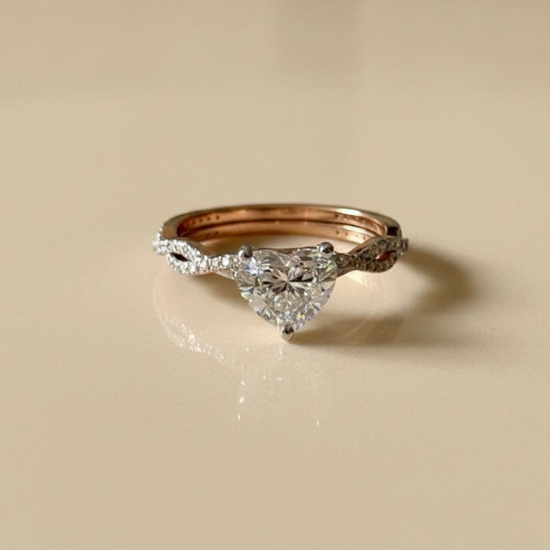 Heart criss cross shank engagement Ring