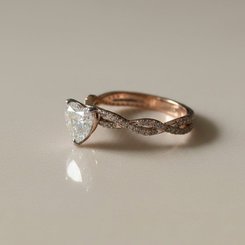 Heart criss cross shank engagement Ring