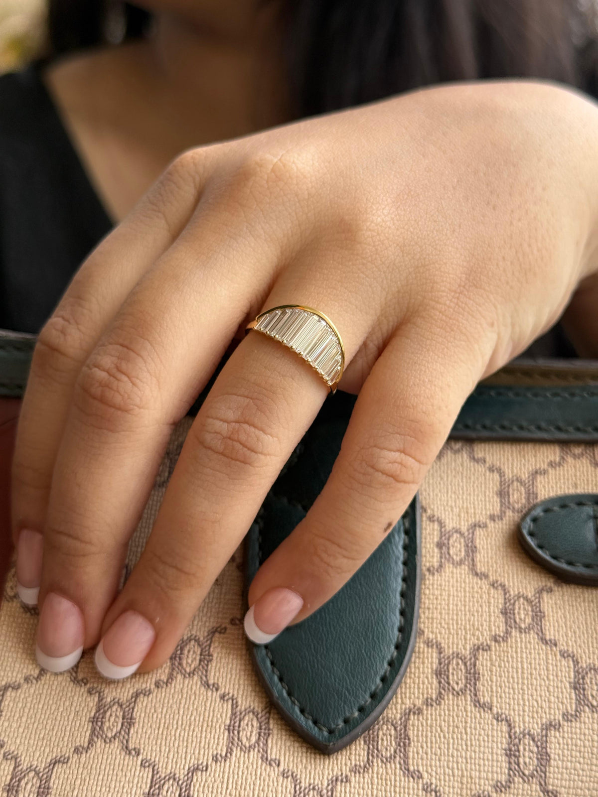 Baguette cut Half moon Ring