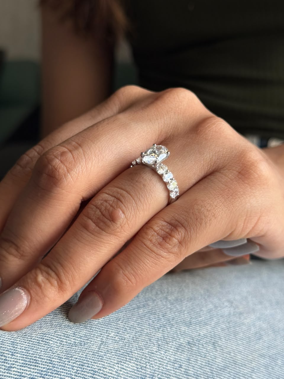 Oval Cut Diamond Ring with Diamond Accents