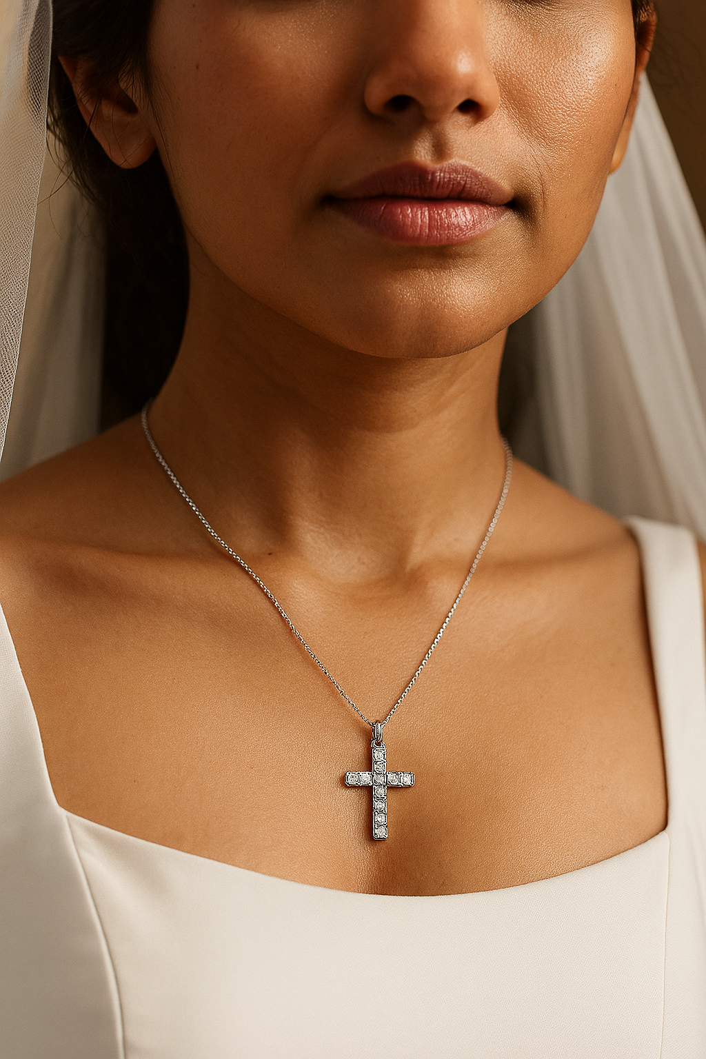 Christian Cross Round Diamond Pendant
