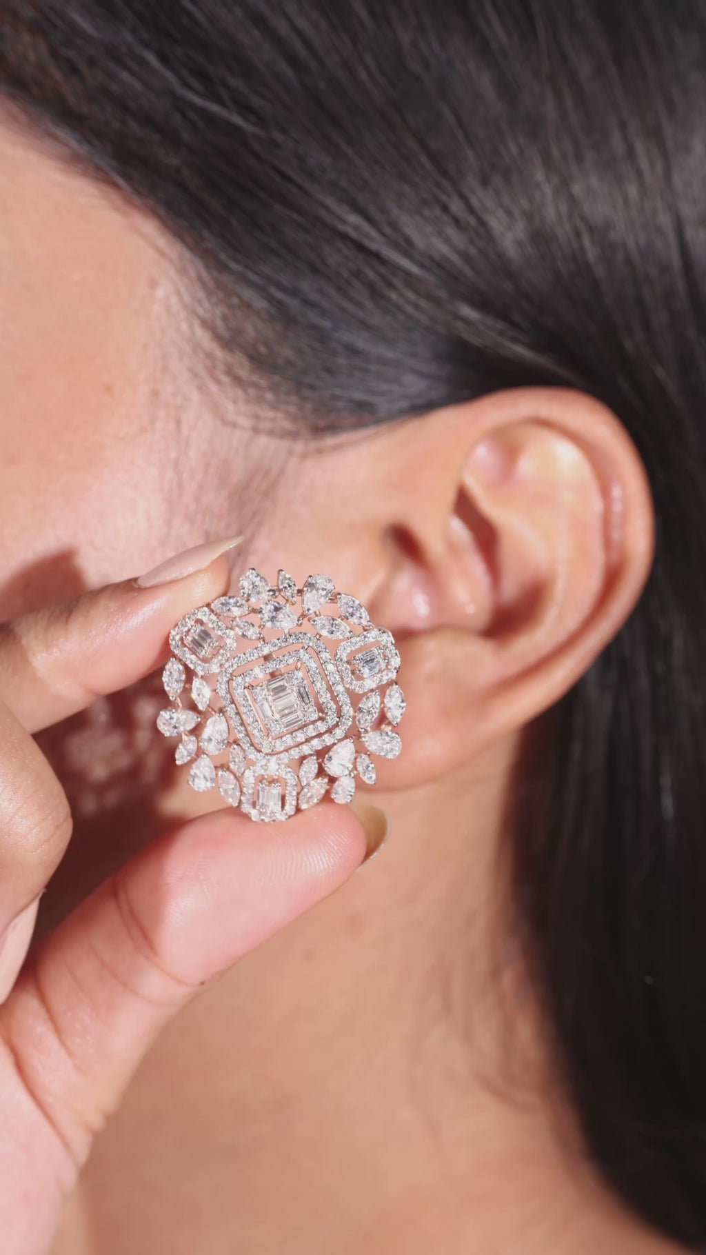 Bridal Floral Halo Diamond Earrings